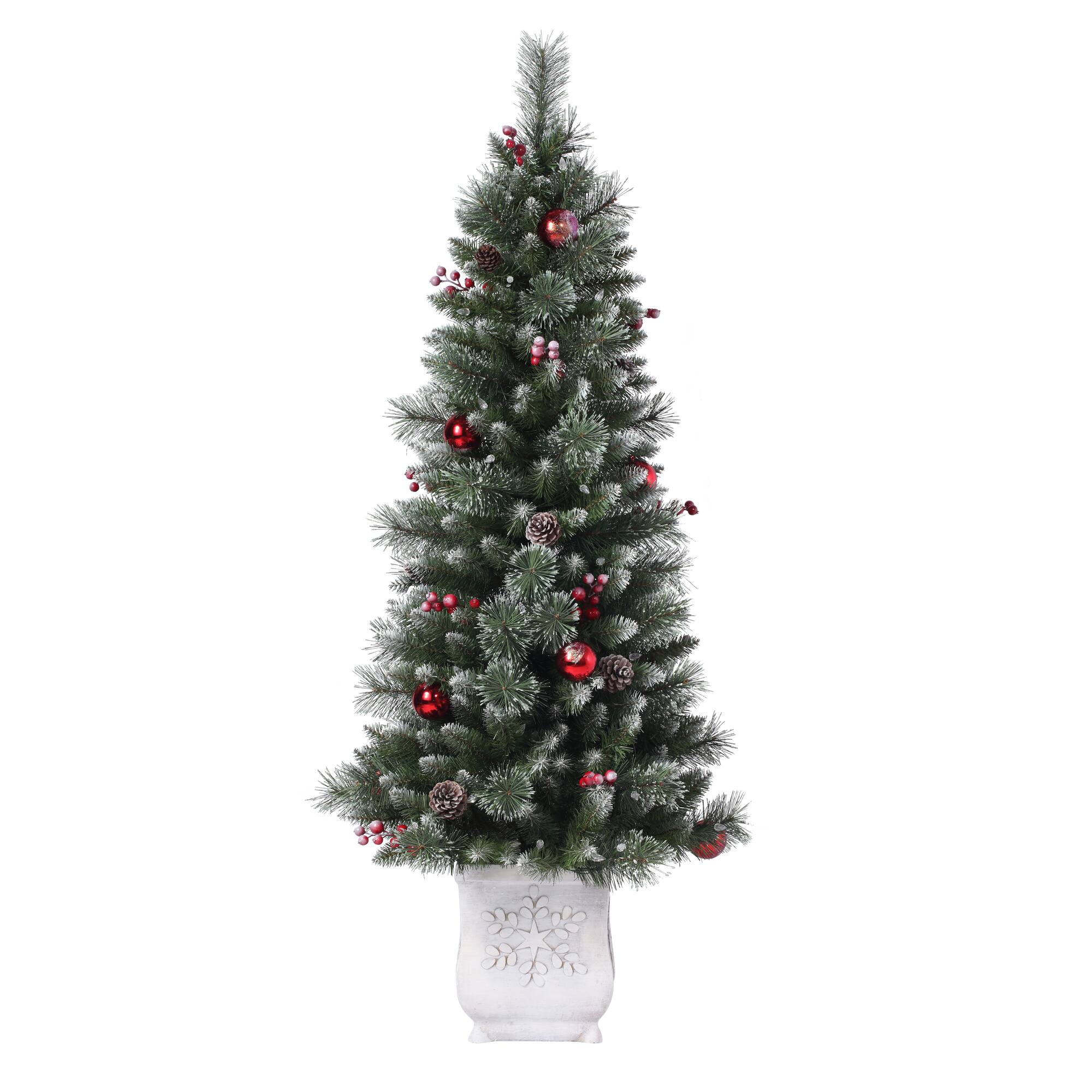 4.5ft. Pre-Lit Frosted Ithica Pine Artificial Potted Christmas Tree, Soft White C3 LED Lights